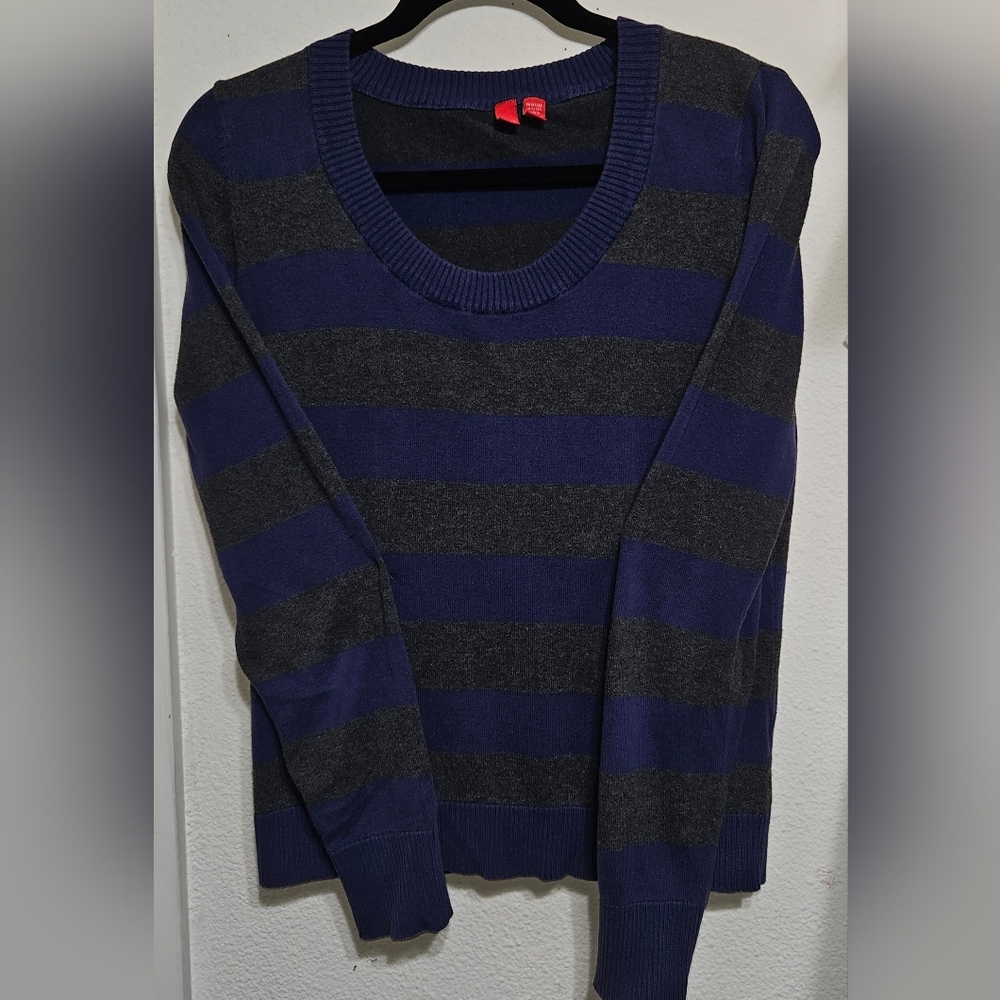 Esprit Women's Crewneck Sweater - Blue and Gray Stripes